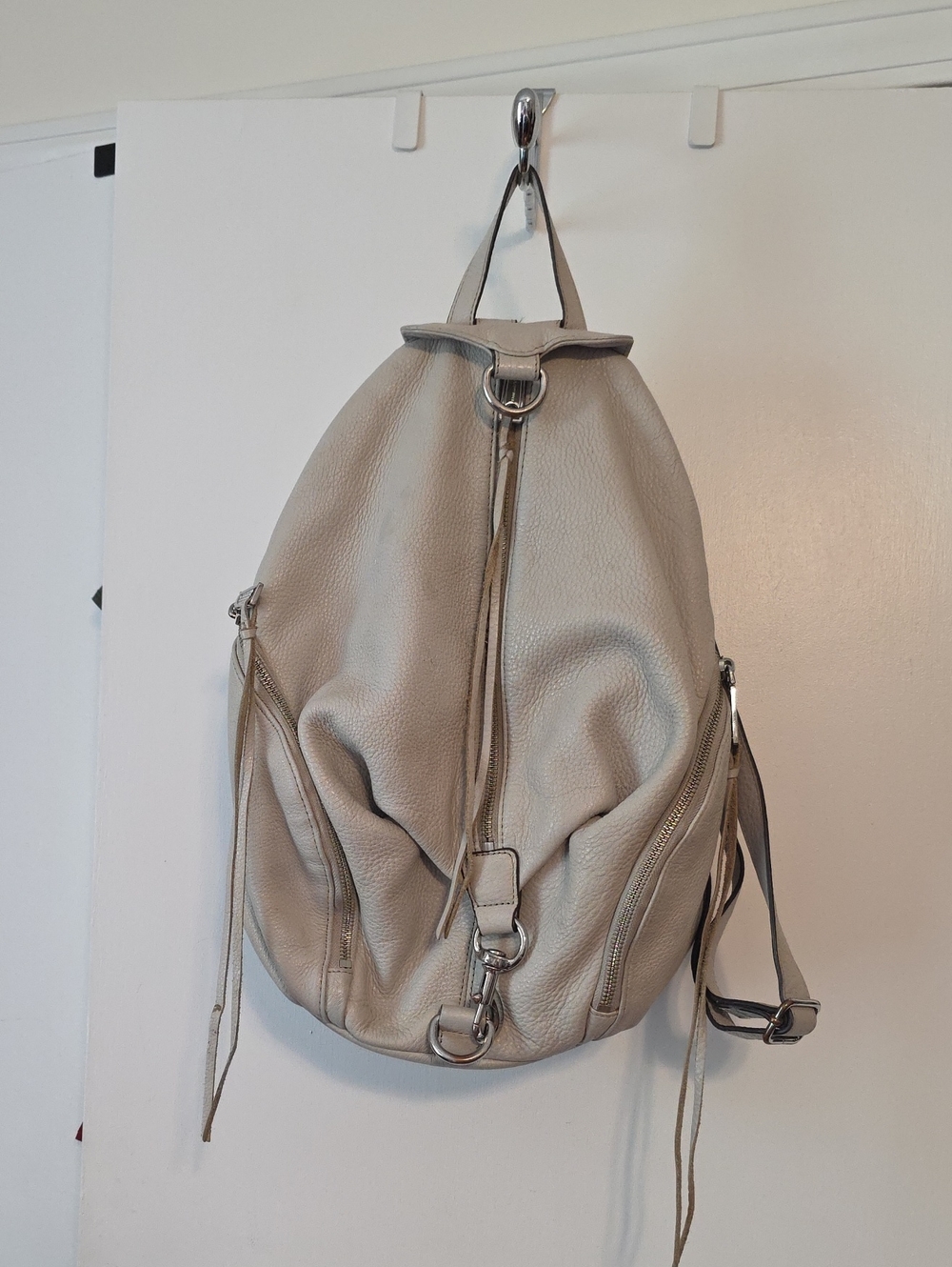 Rebecca Minkoff Cream Pebbled Leather Backpack with Silver Hardware